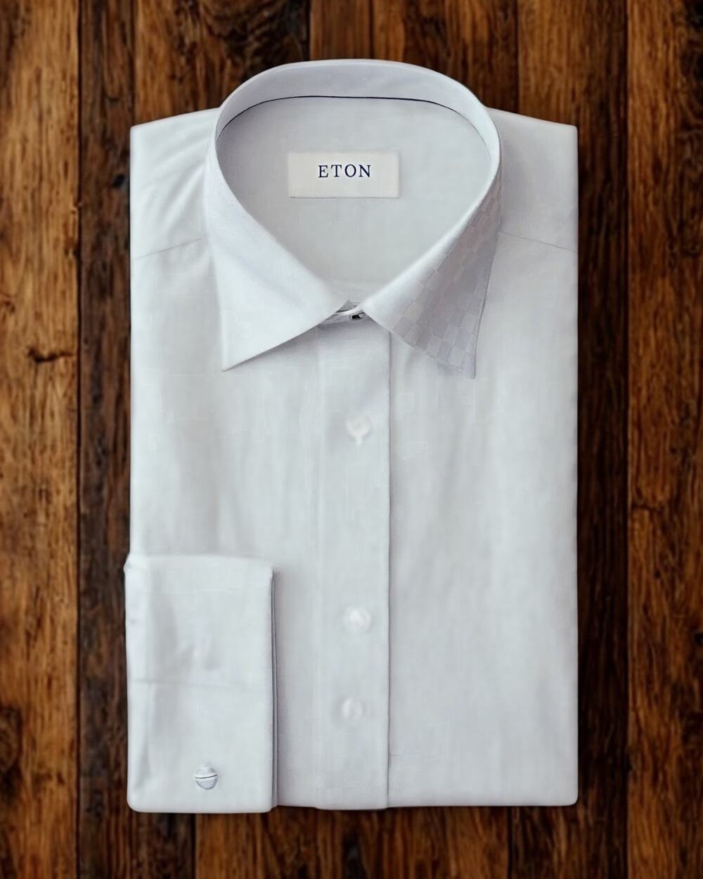 Eton Contemporary White Tuxedo Shirt 42 16.5 Chessboard Check French Cuff NWOT